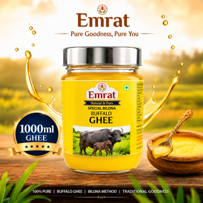Emrat Special Bilona Buffalo Ghee 1000 ml | Traditional Bilona Method | Rich Aroma & Golden Texture | Pure Buffalo Milk Ghee